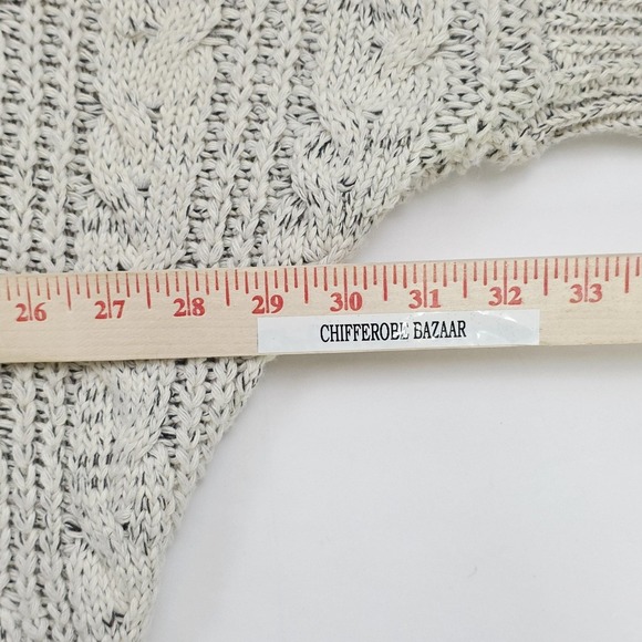 On Blue Cardigan Sweater Womens Medium Beige Open Front Faux Fur Trim Cable Knit - Picture 4 of 7